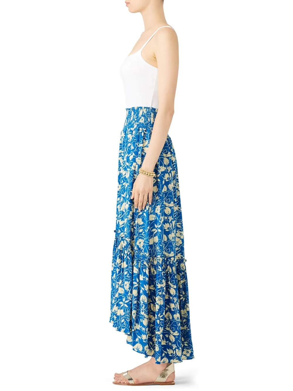 Free People Way Of The Wind Teal Blue Floral Tiered Maxi Skirt XS - Picture 7 of 16